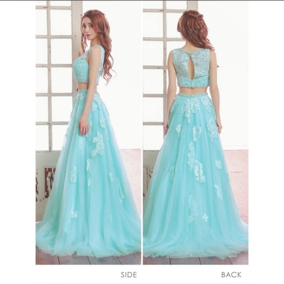 Two Piece quinceanera ball gown Prom Dress Aqua Blue Size 10 NWT - Picture 4 of 11